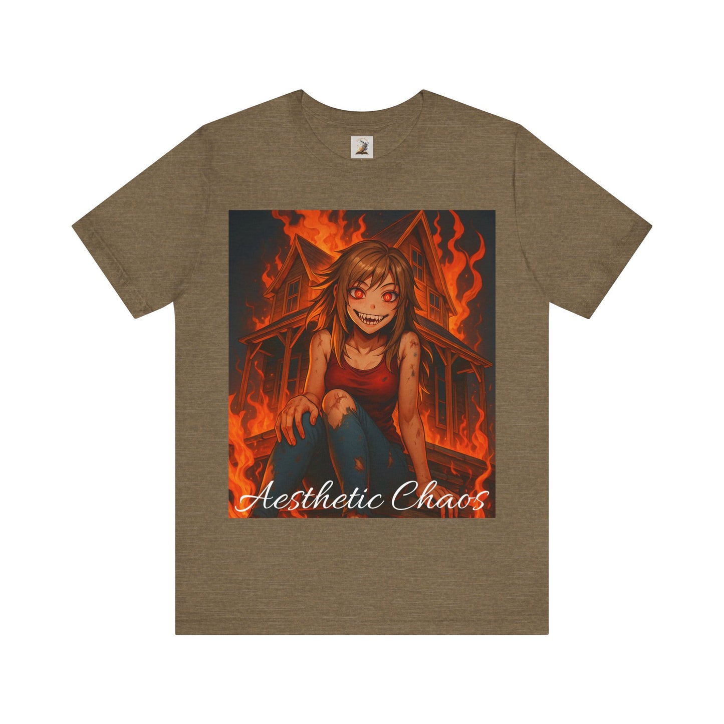 Aesthetic Chaos, insane girl, burning house down, anime style Unisex Jersey Short Sleeve Tee