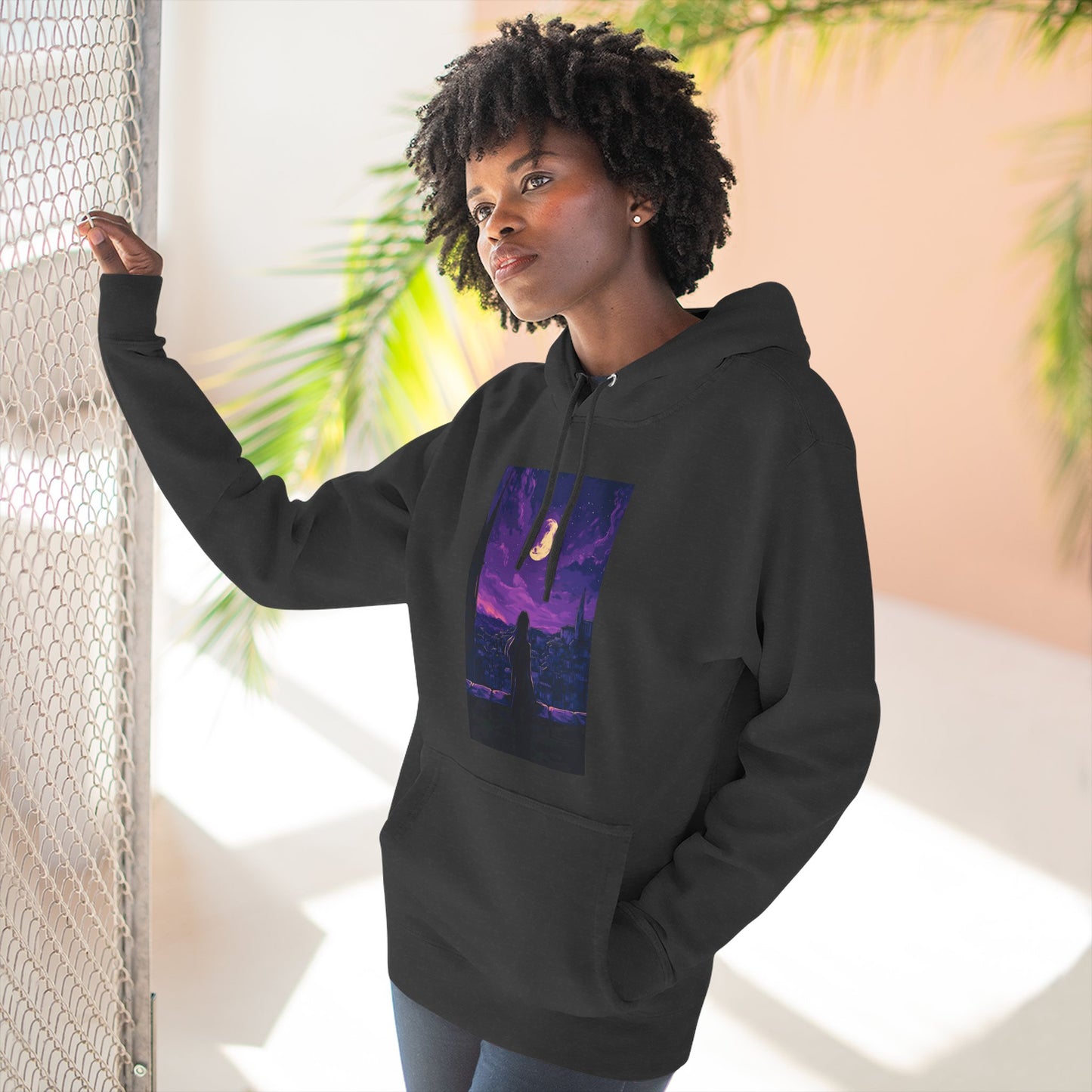 Anime Theme Purple Moonlight Three-Panel Fleece Hoodie