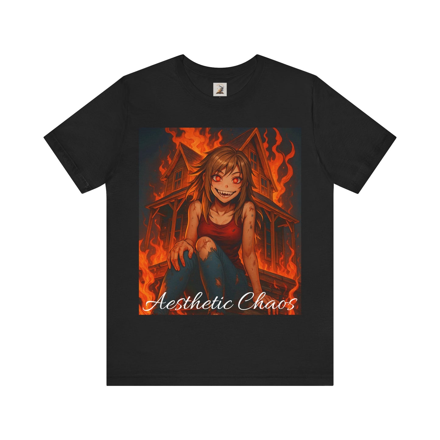 Aesthetic Chaos, insane girl, burning house down, anime style Unisex Jersey Short Sleeve Tee