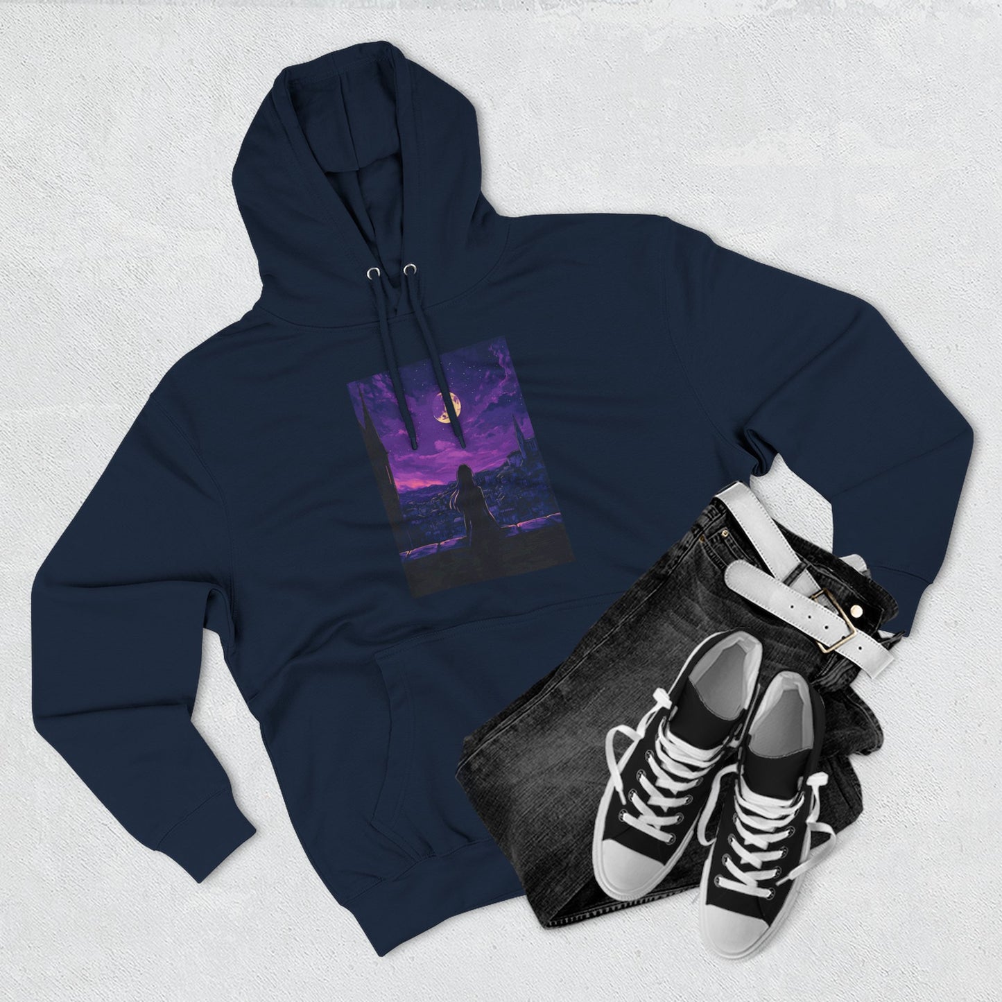 Anime Theme Purple Moonlight Three-Panel Fleece Hoodie