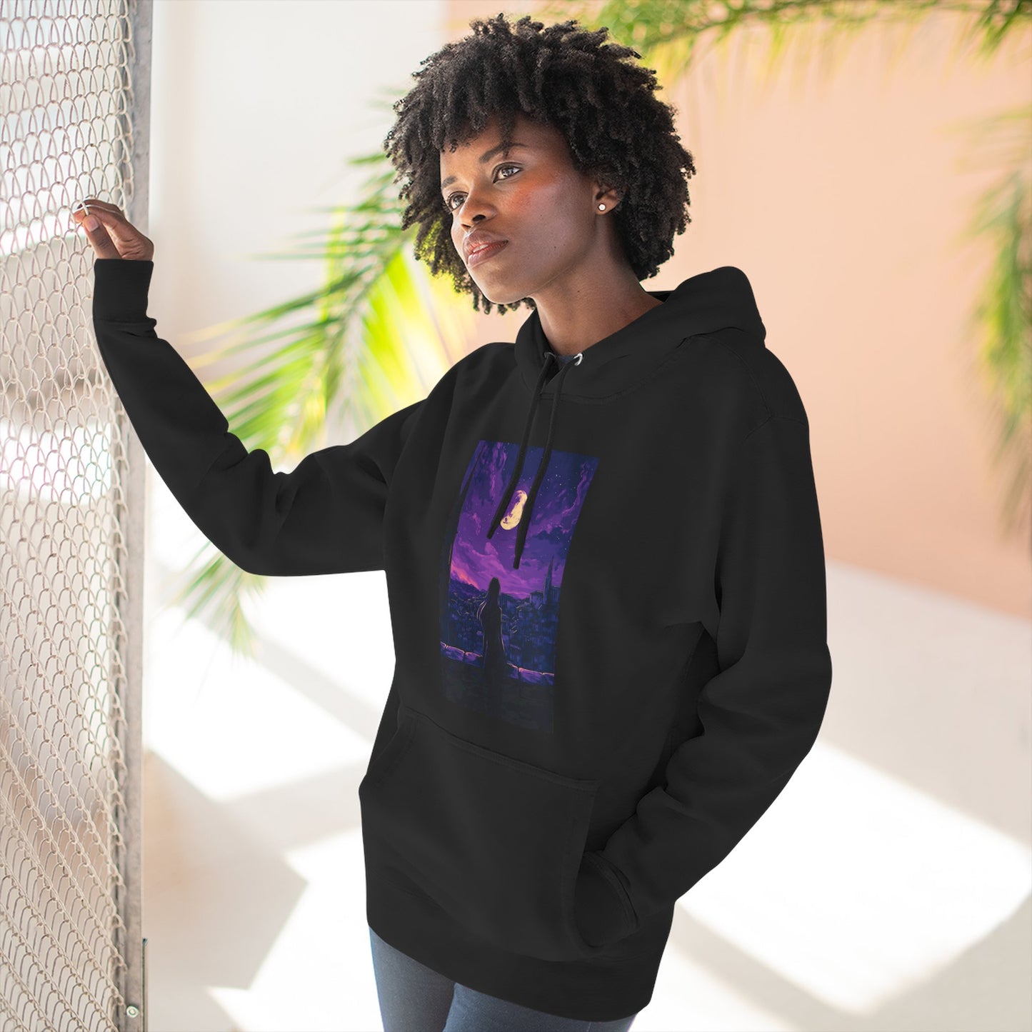 Anime Theme Purple Moonlight Three-Panel Fleece Hoodie
