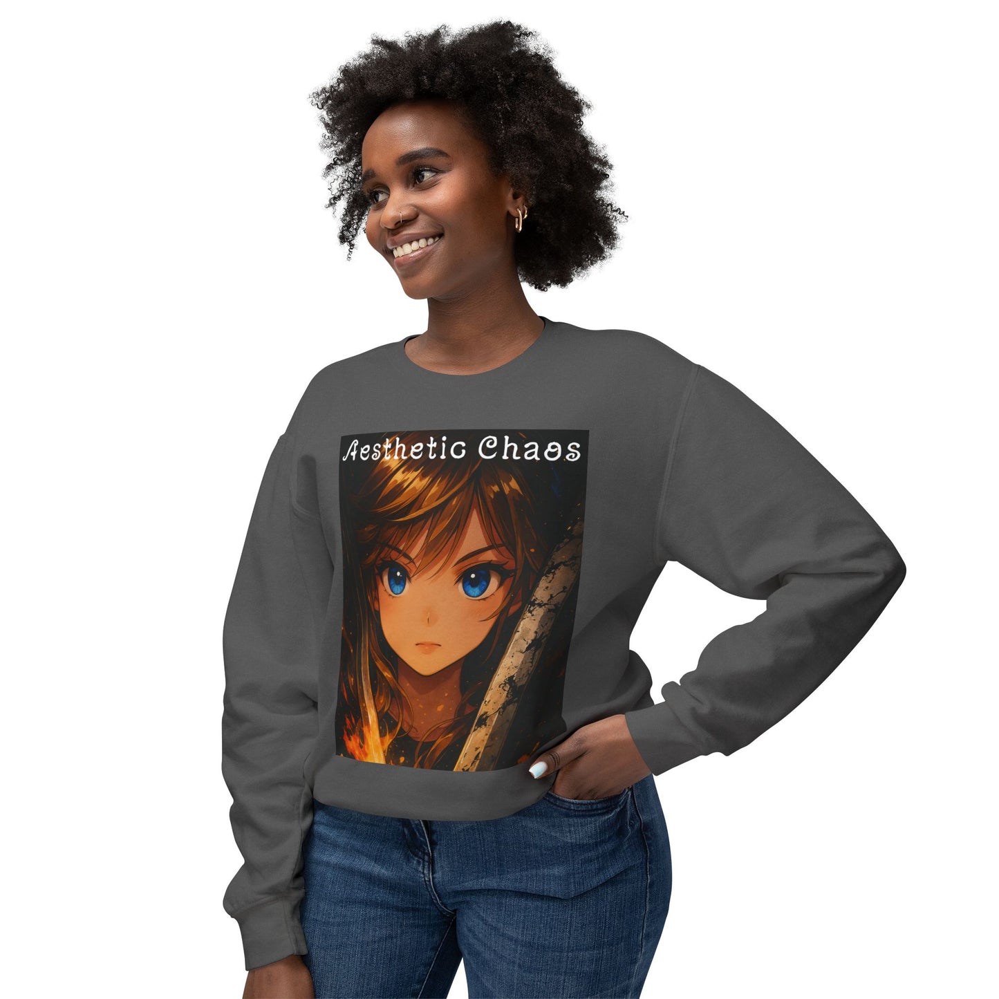 Aesthetic Chaos, Anime woman, Unisex Lightweight Crewneck Sweatshirt