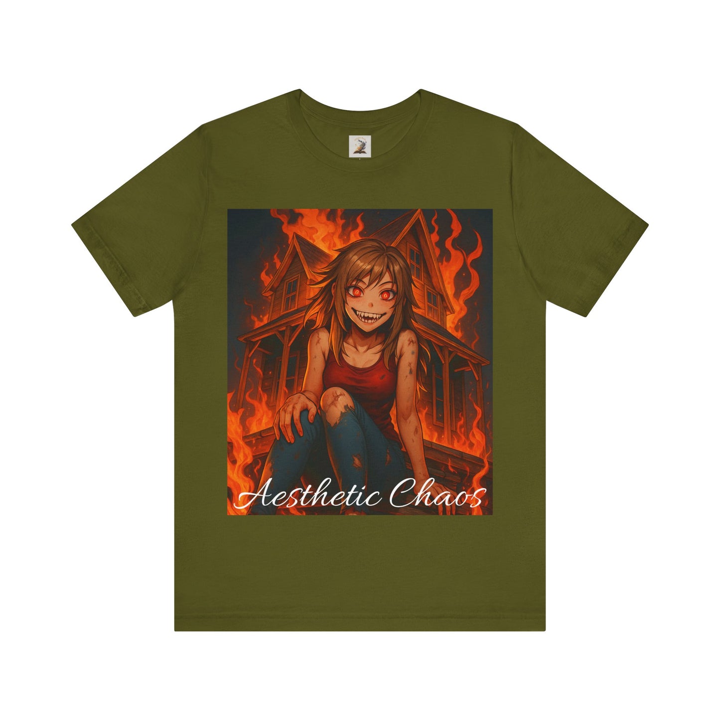 Aesthetic Chaos, insane girl, burning house down, anime style Unisex Jersey Short Sleeve Tee