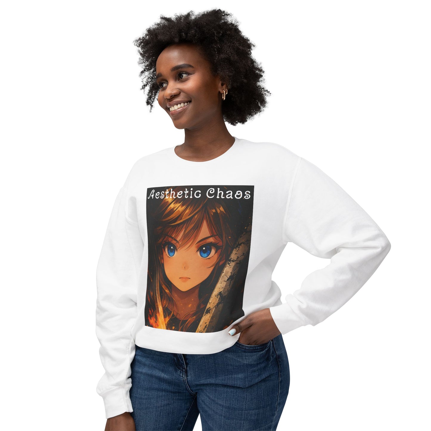 Aesthetic Chaos, Anime woman, Unisex Lightweight Crewneck Sweatshirt