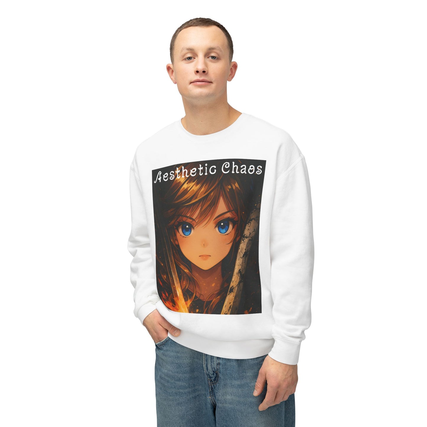 Aesthetic Chaos, Anime woman, Unisex Lightweight Crewneck Sweatshirt