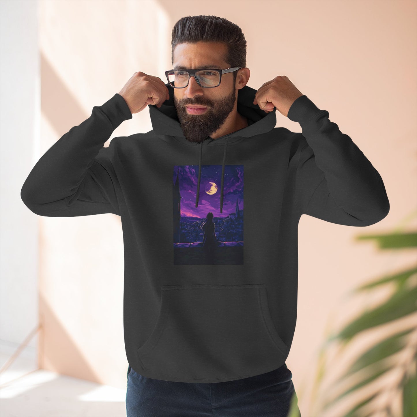 Anime Theme Purple Moonlight Three-Panel Fleece Hoodie