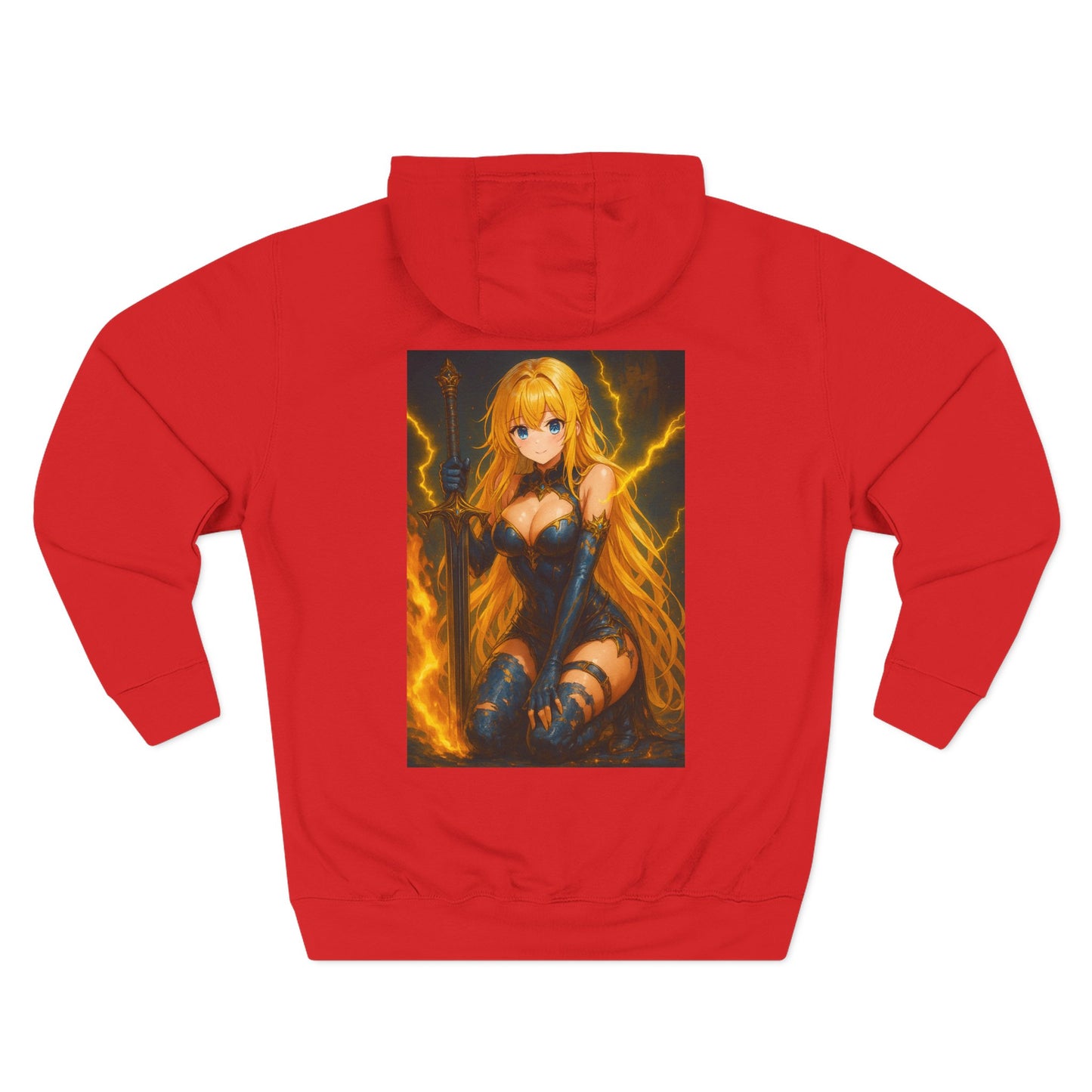 Aesthetic Chaos, blond anime woman with large sword Three-Panel Fleece Hoodie