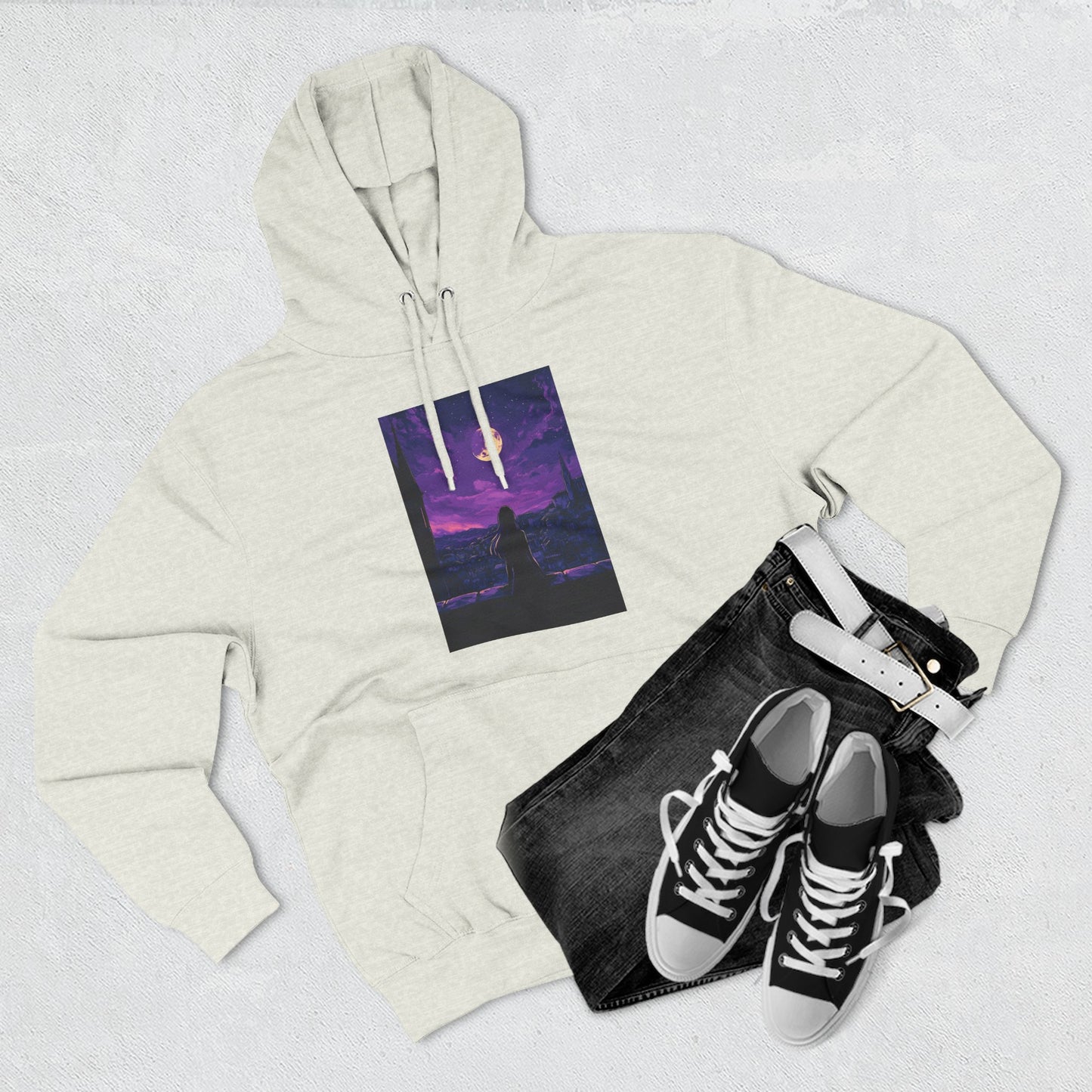 Anime Theme Purple Moonlight Three-Panel Fleece Hoodie