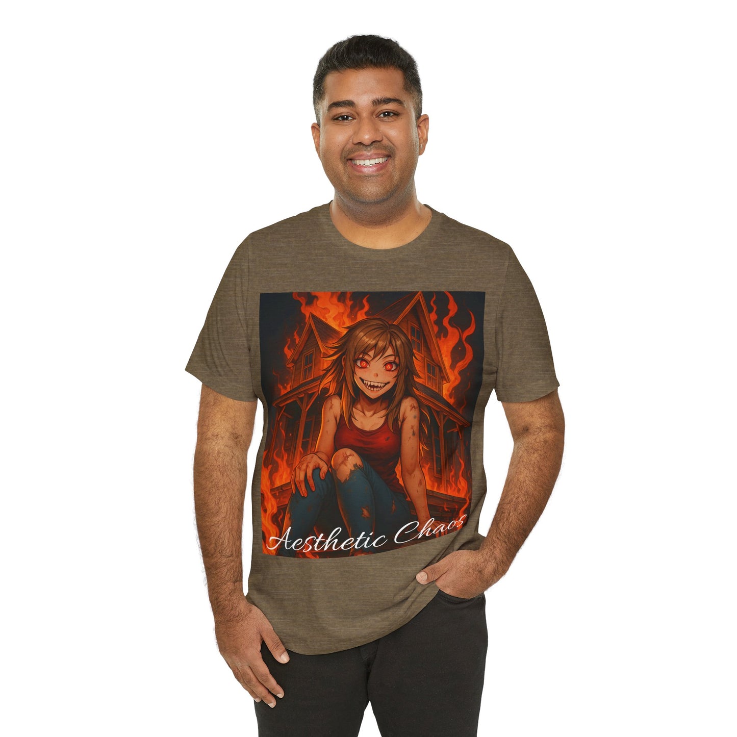 Aesthetic Chaos, insane girl, burning house down, anime style Unisex Jersey Short Sleeve Tee