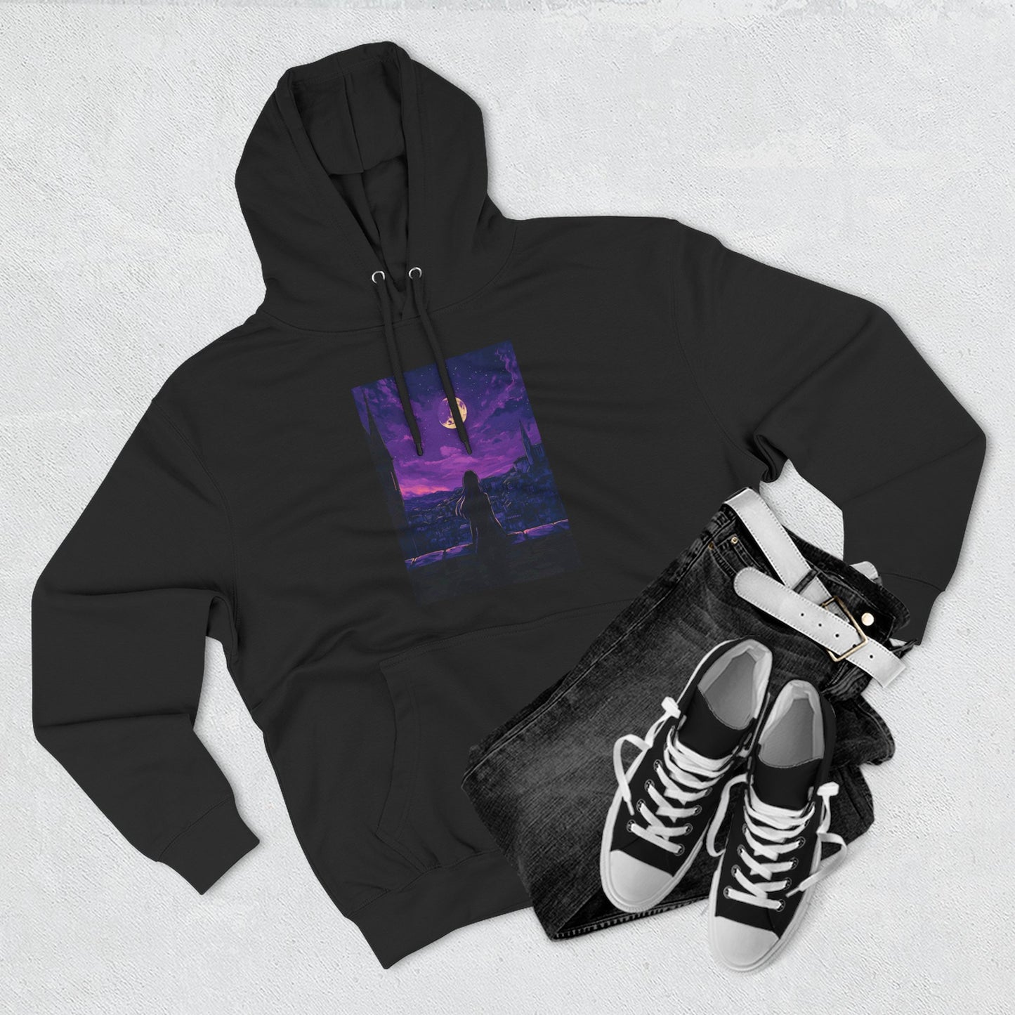Anime Theme Purple Moonlight Three-Panel Fleece Hoodie