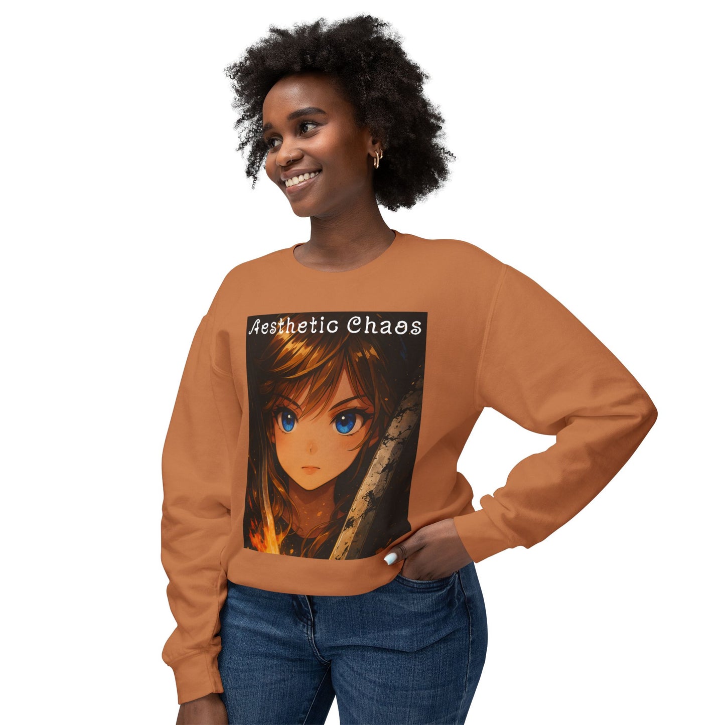 Aesthetic Chaos, Anime woman, Unisex Lightweight Crewneck Sweatshirt