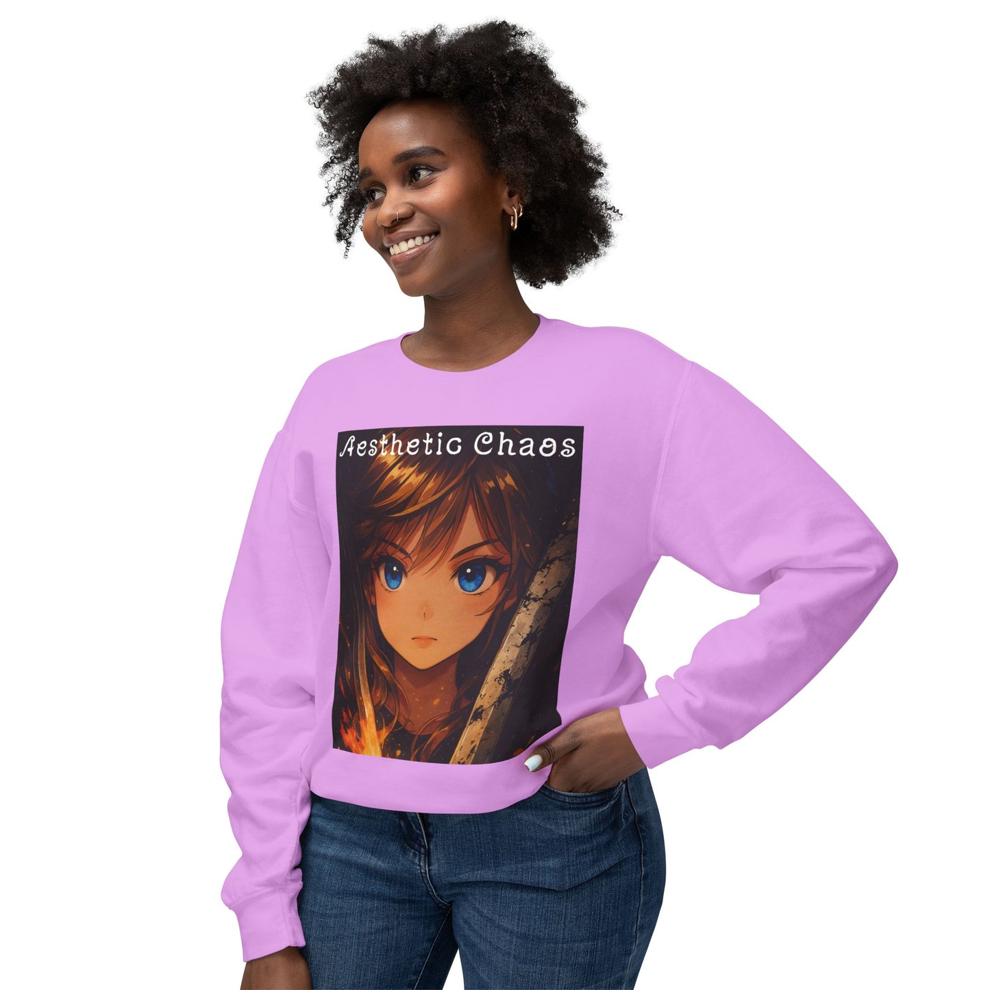 Aesthetic Chaos, Anime woman, Unisex Lightweight Crewneck Sweatshirt