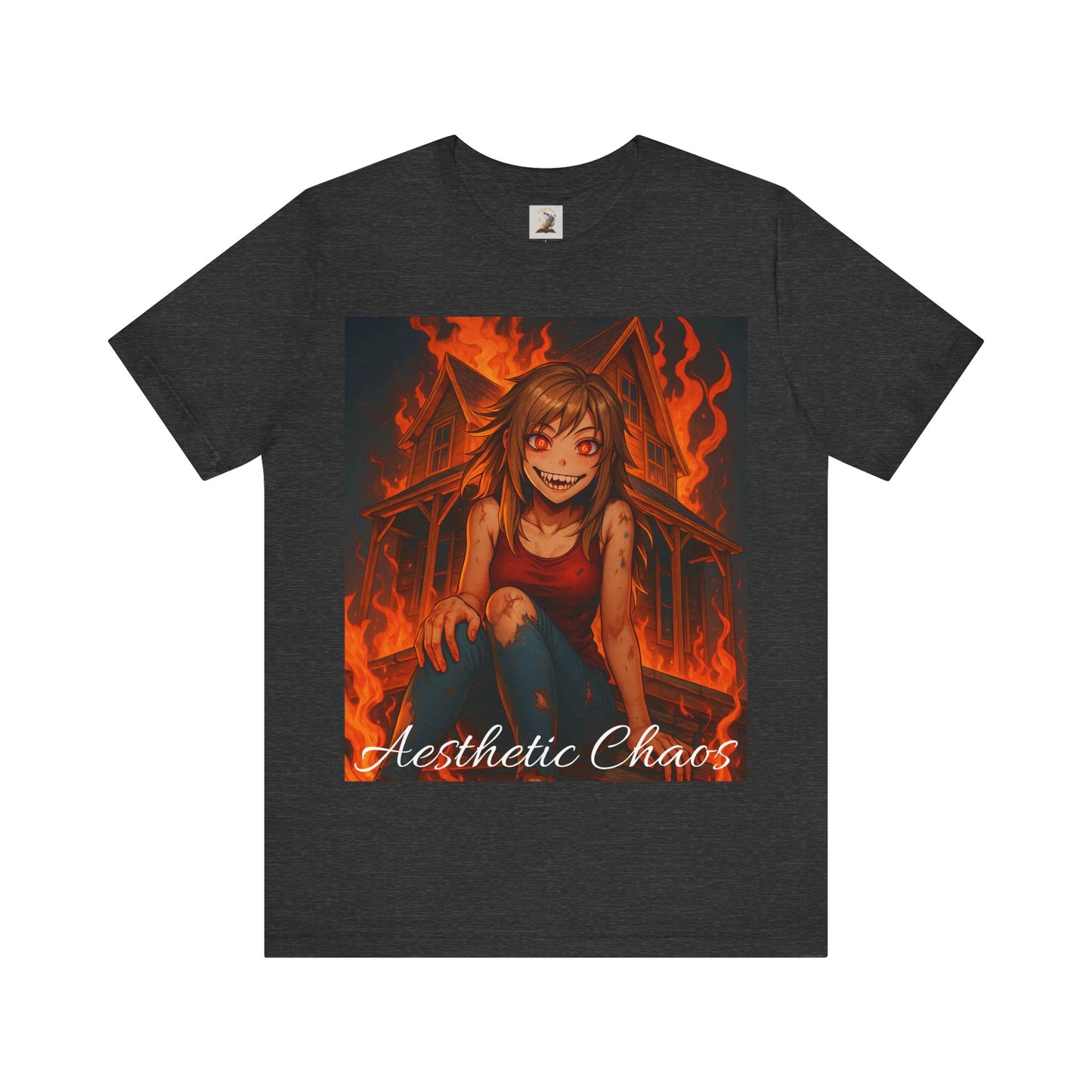 Aesthetic Chaos, insane girl, burning house down, anime style Unisex Jersey Short Sleeve Tee