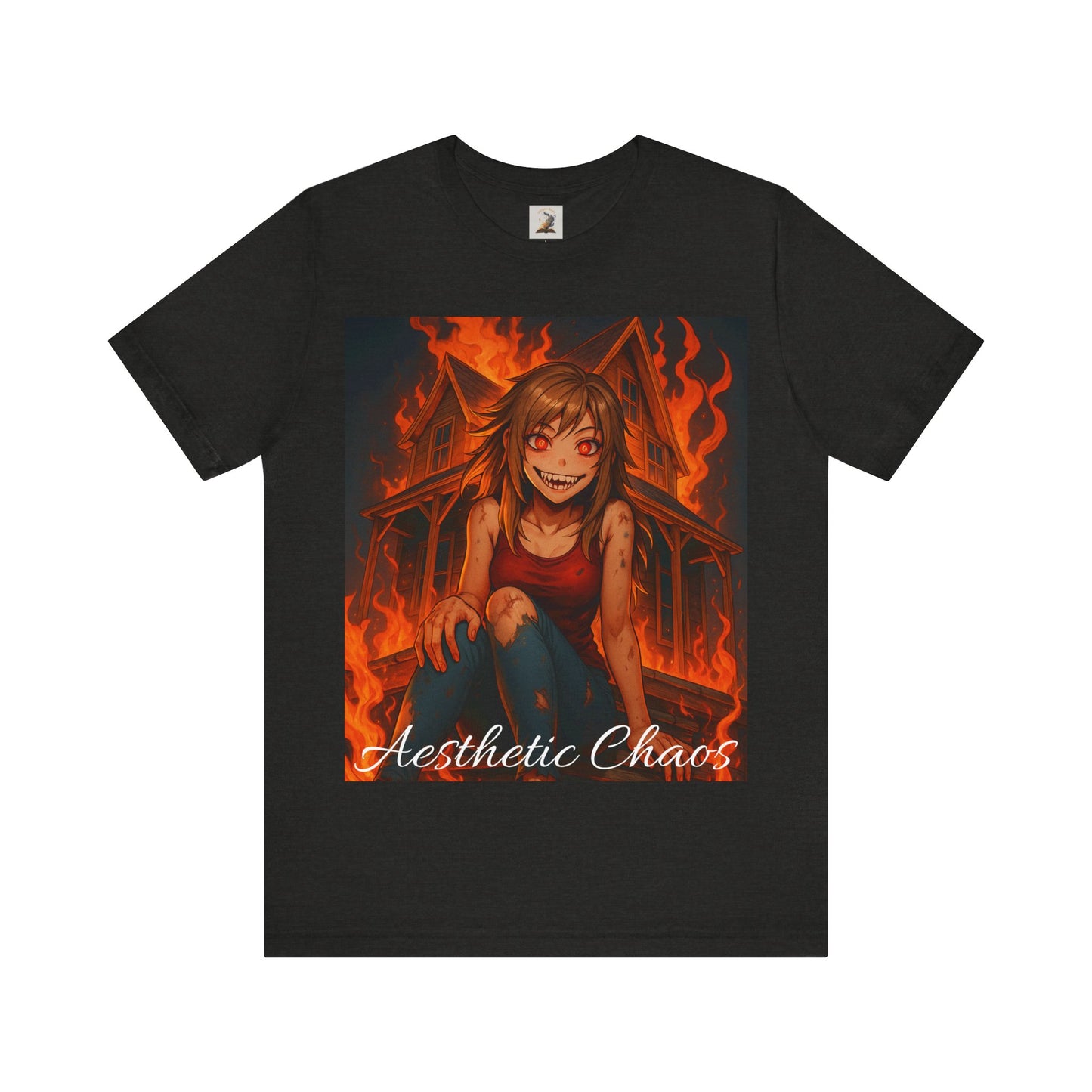 Aesthetic Chaos, insane girl, burning house down, anime style Unisex Jersey Short Sleeve Tee