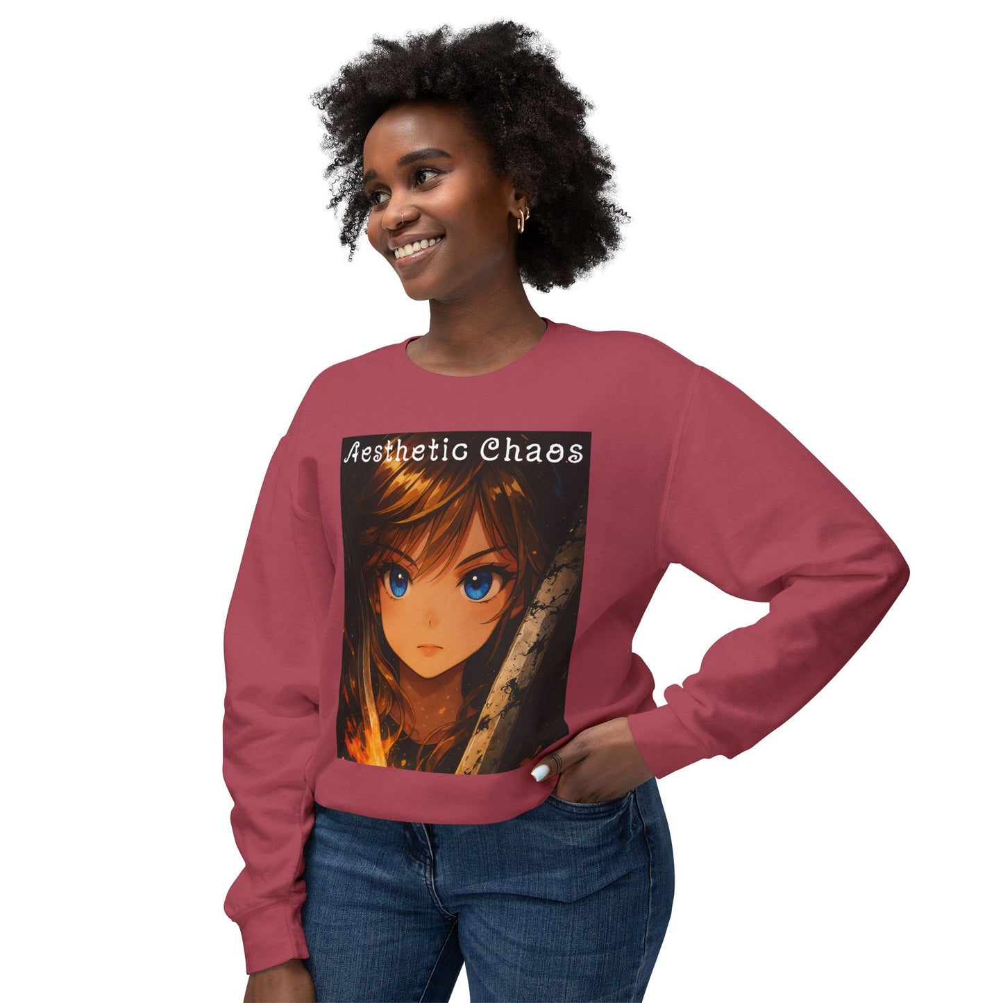 Aesthetic Chaos, Anime woman, Unisex Lightweight Crewneck Sweatshirt