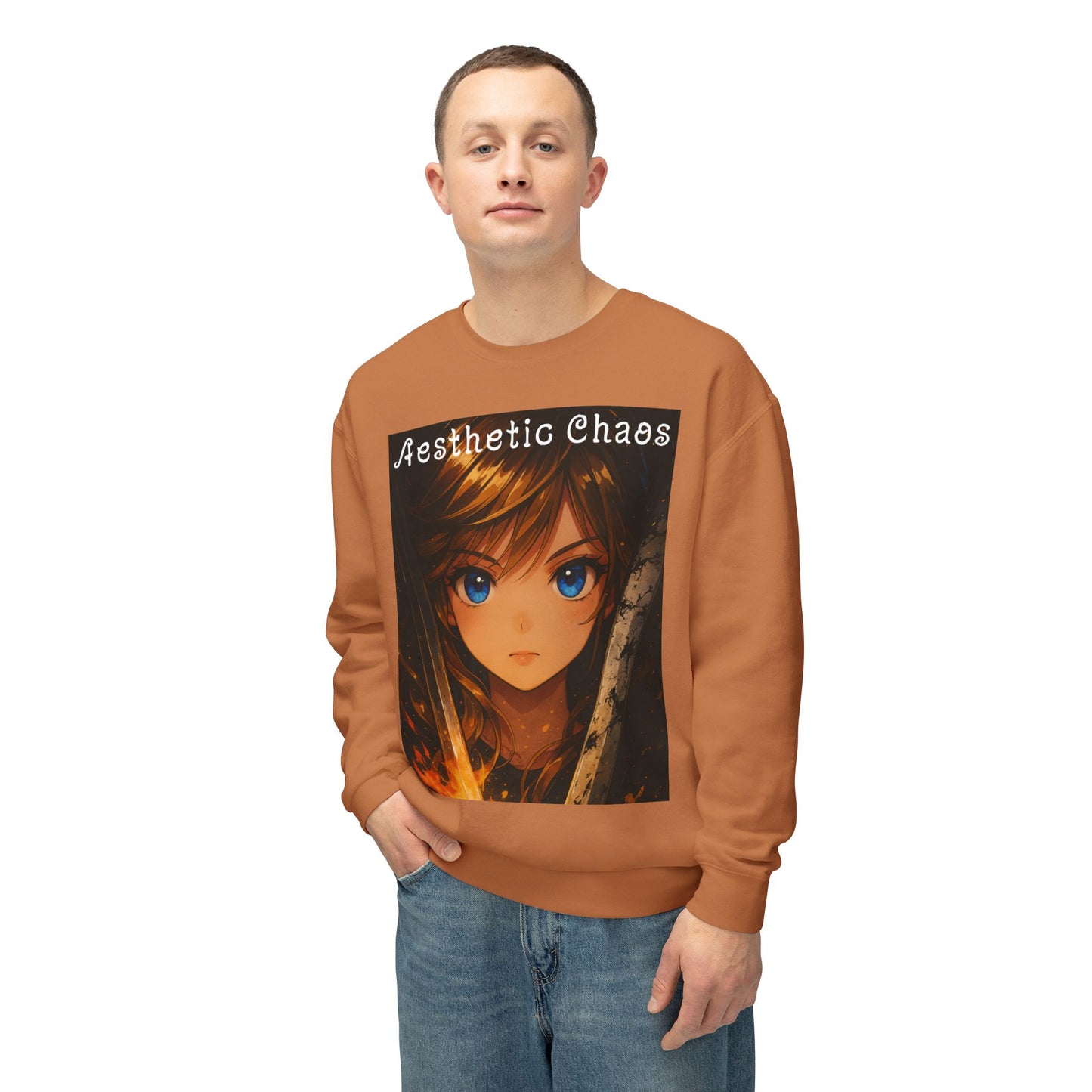 Aesthetic Chaos, Anime woman, Unisex Lightweight Crewneck Sweatshirt