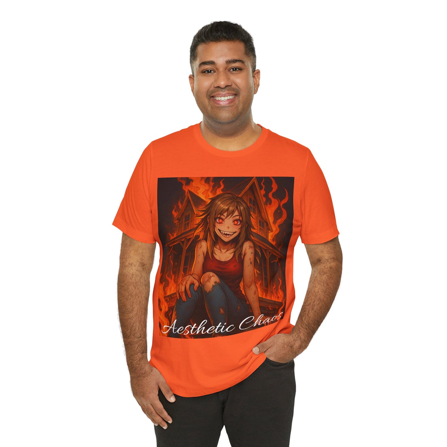 Aesthetic Chaos, insane girl, burning house down, anime style Unisex Jersey Short Sleeve Tee