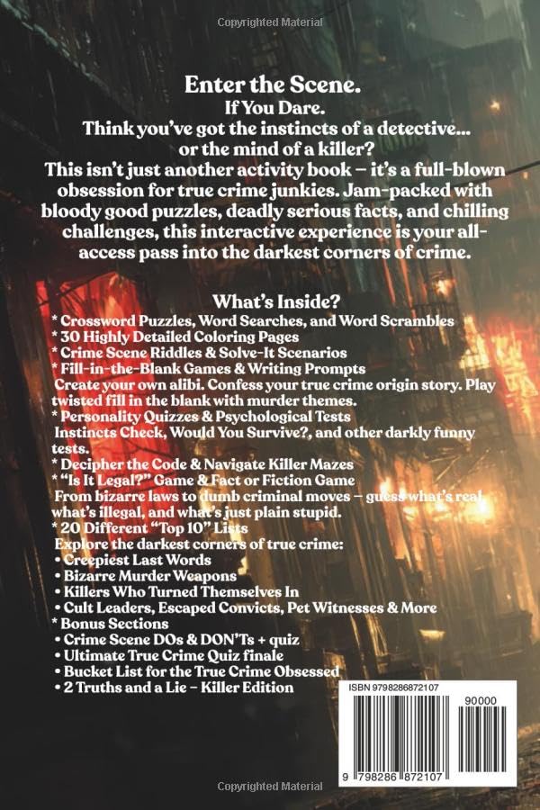 Bloodstains & Brain Games: A True Crime Activity Book