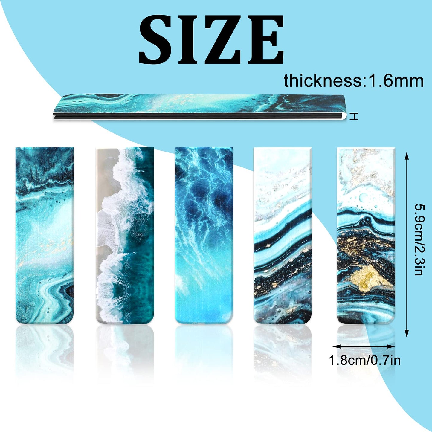 15 Pieces Bookmarks, Magnetic Bookmarks for Women, Men, Book Lovers, Page Markers for Students Teachers Reading (Multi Ocean)