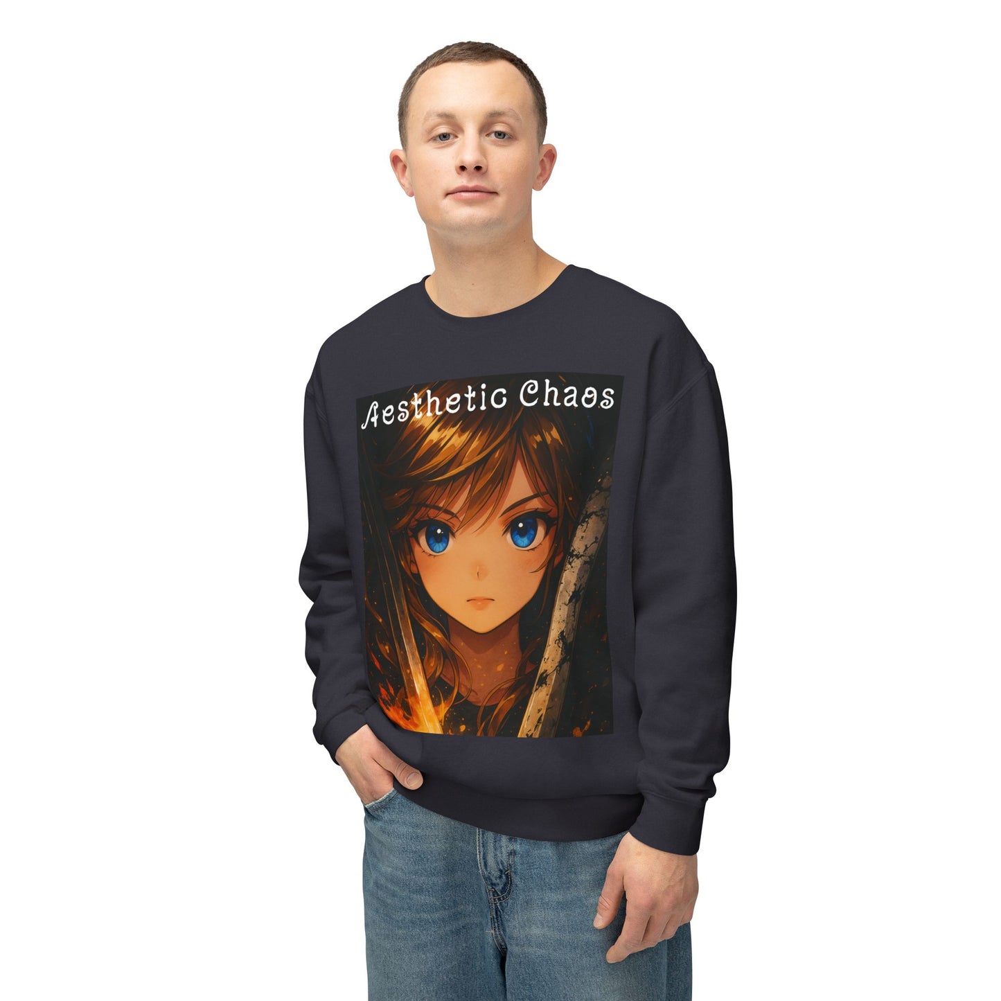 Aesthetic Chaos, Anime woman, Unisex Lightweight Crewneck Sweatshirt