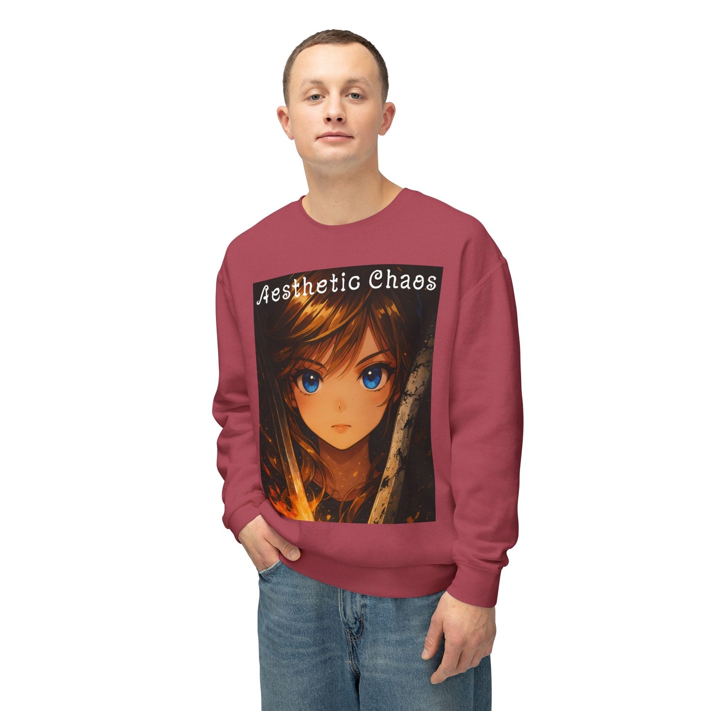 Aesthetic Chaos, Anime woman, Unisex Lightweight Crewneck Sweatshirt