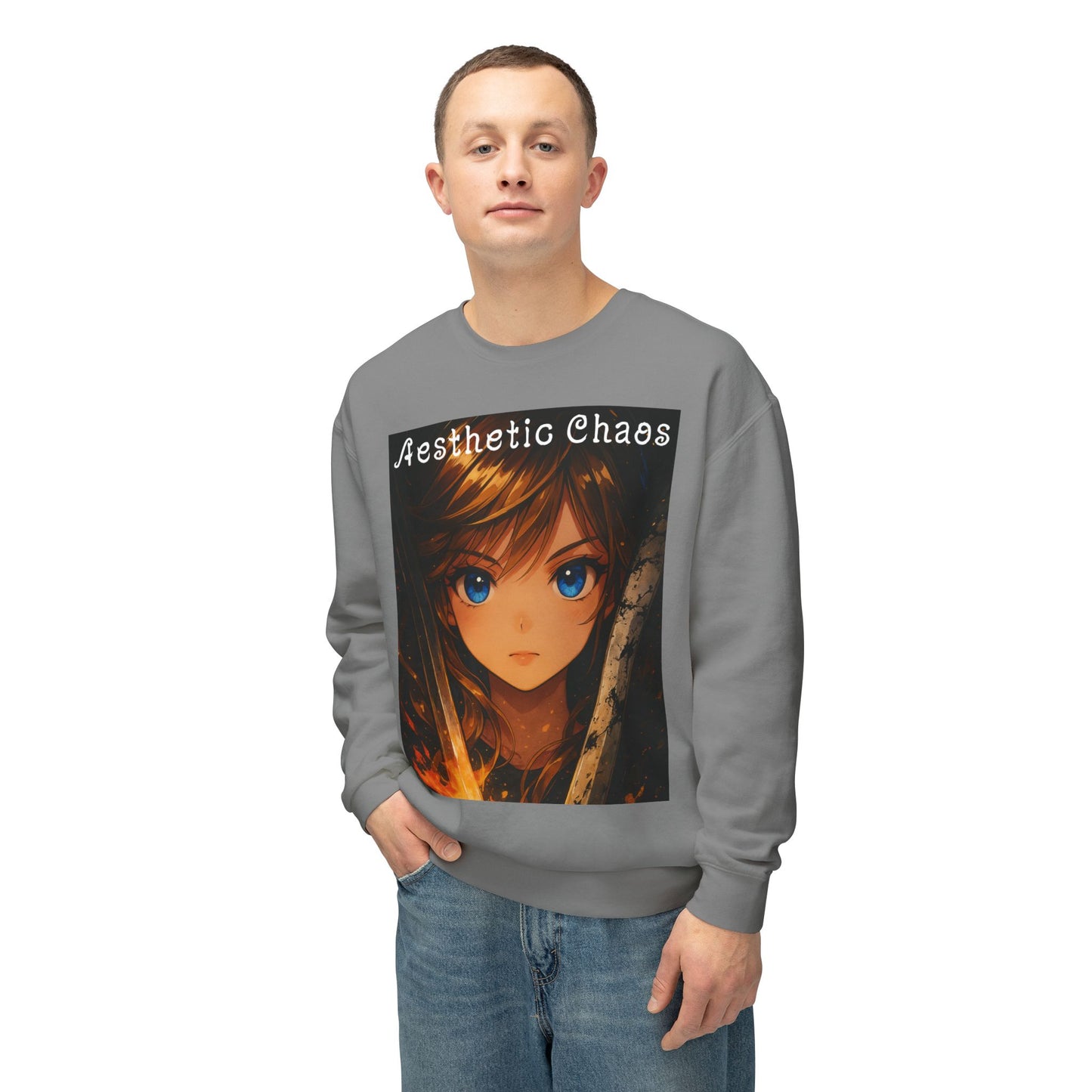 Aesthetic Chaos, Anime woman, Unisex Lightweight Crewneck Sweatshirt
