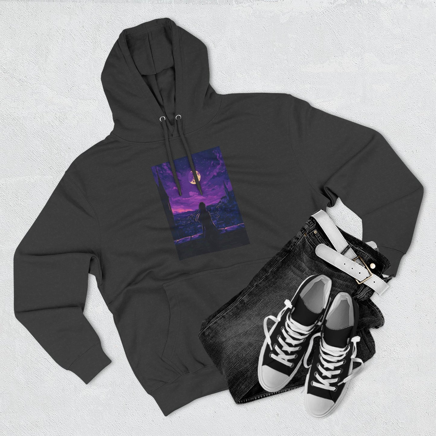 Anime Theme Purple Moonlight Three-Panel Fleece Hoodie