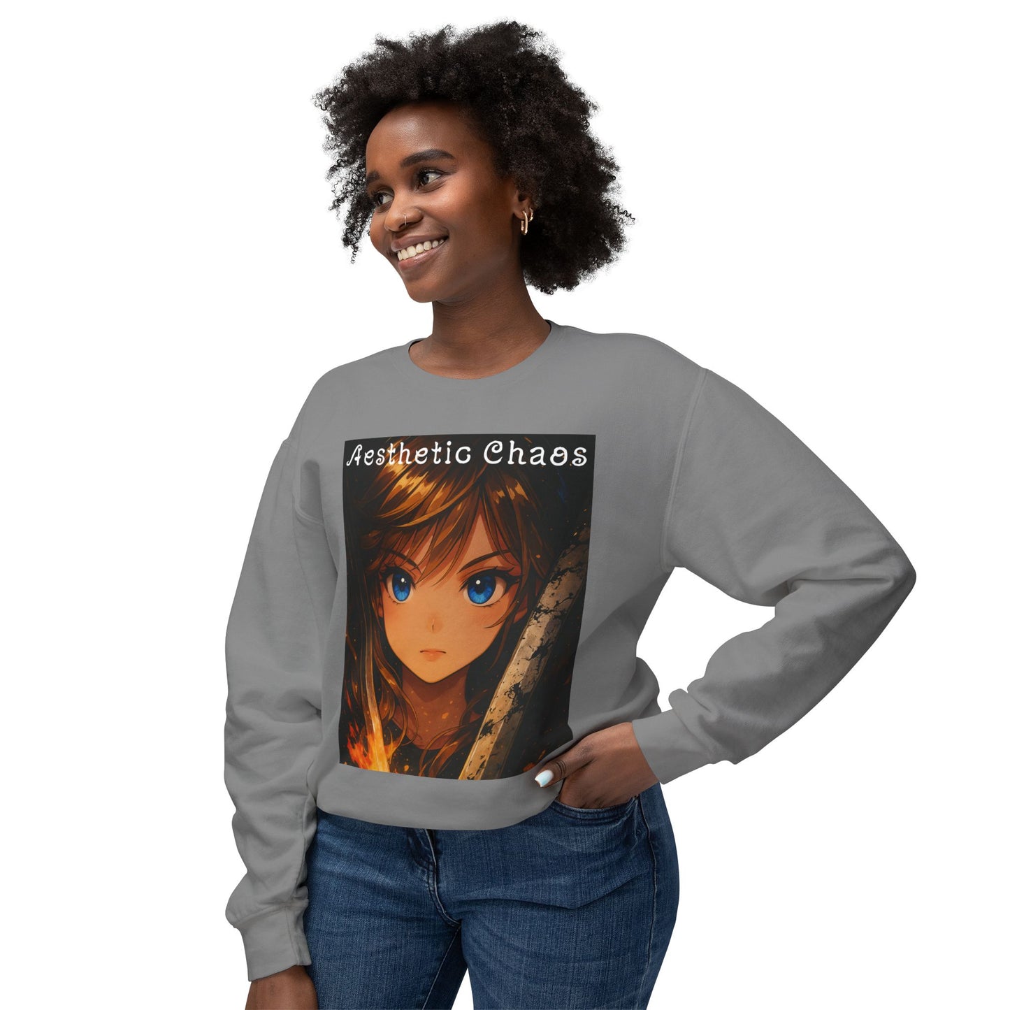 Aesthetic Chaos, Anime woman, Unisex Lightweight Crewneck Sweatshirt