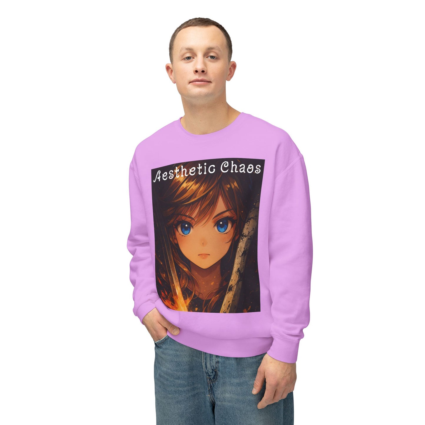 Aesthetic Chaos, Anime woman, Unisex Lightweight Crewneck Sweatshirt