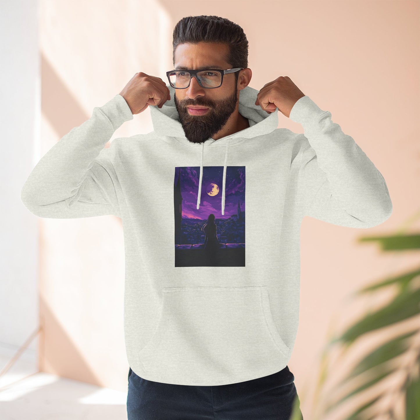 Anime Theme Purple Moonlight Three-Panel Fleece Hoodie