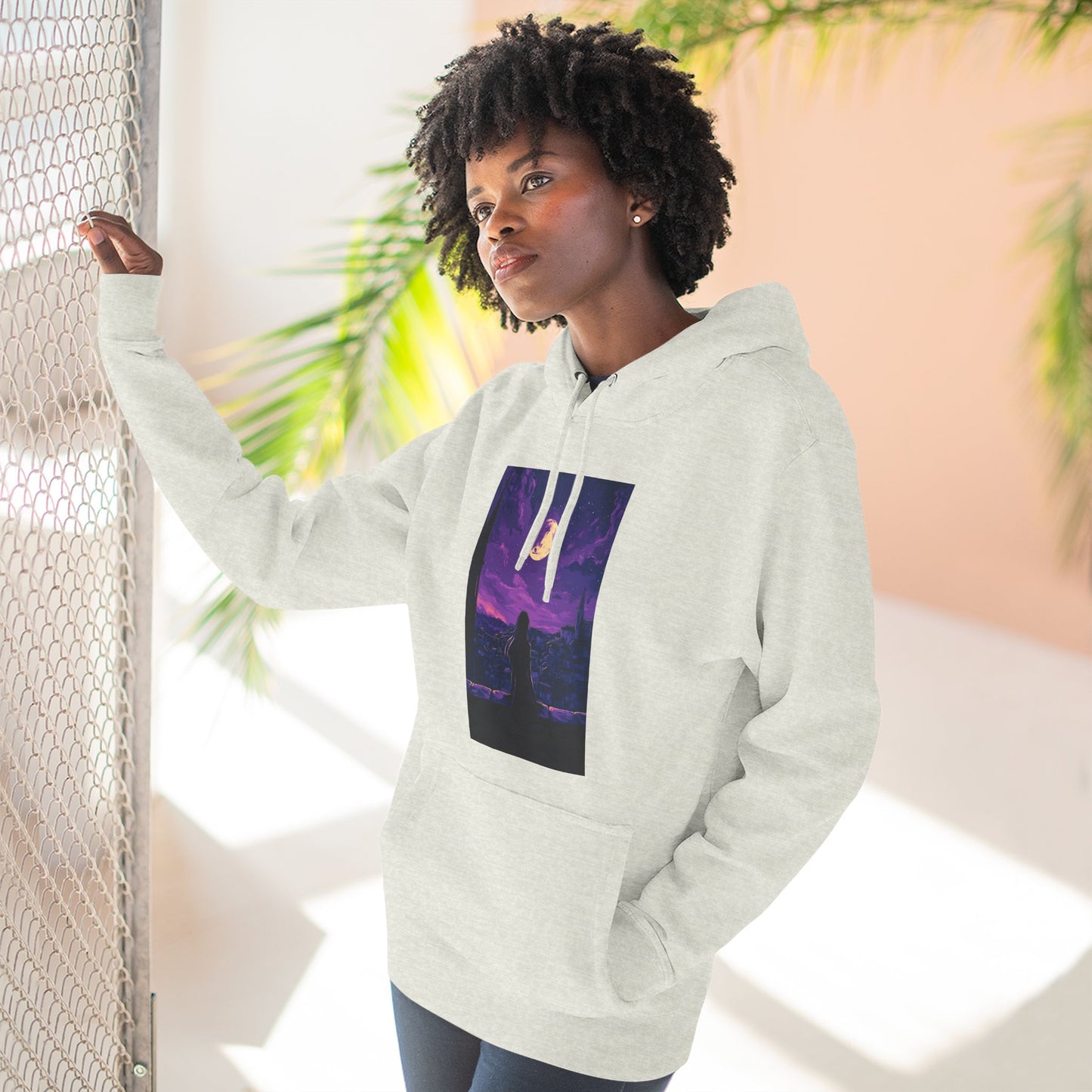 Anime Theme Purple Moonlight Three-Panel Fleece Hoodie