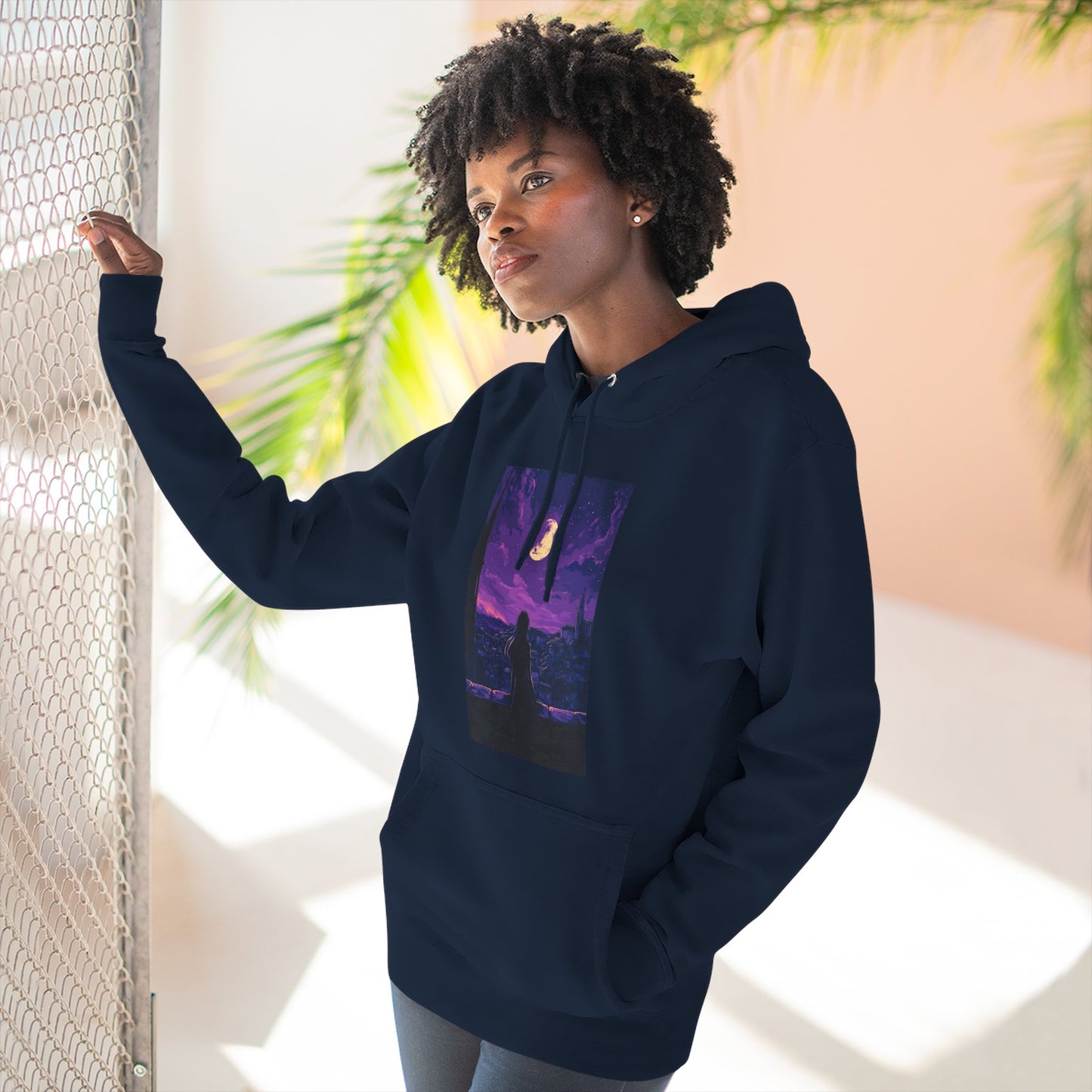 Anime Theme Purple Moonlight Three-Panel Fleece Hoodie