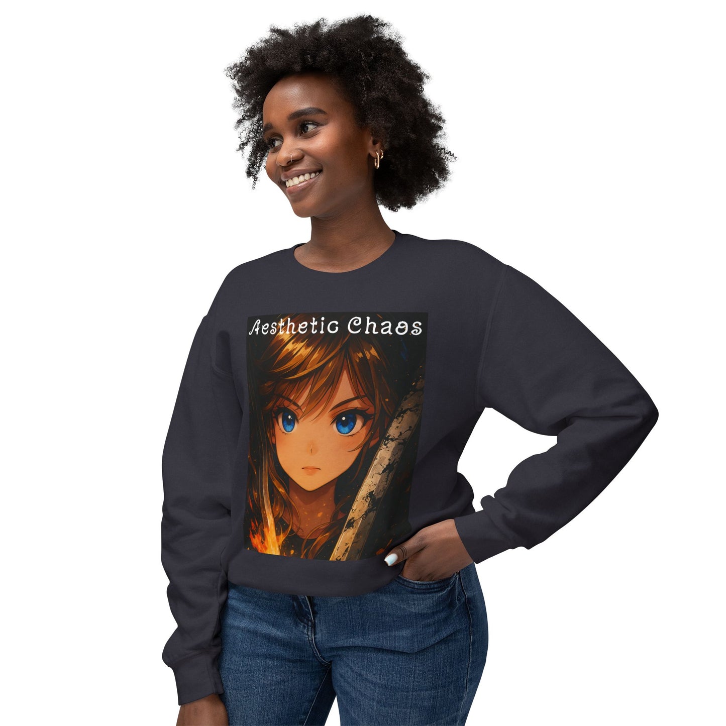 Aesthetic Chaos, Anime woman, Unisex Lightweight Crewneck Sweatshirt