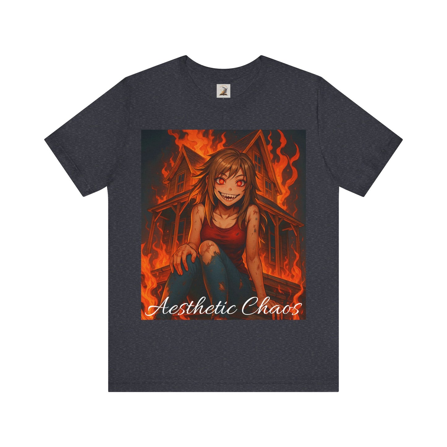 Aesthetic Chaos, insane girl, burning house down, anime style Unisex Jersey Short Sleeve Tee