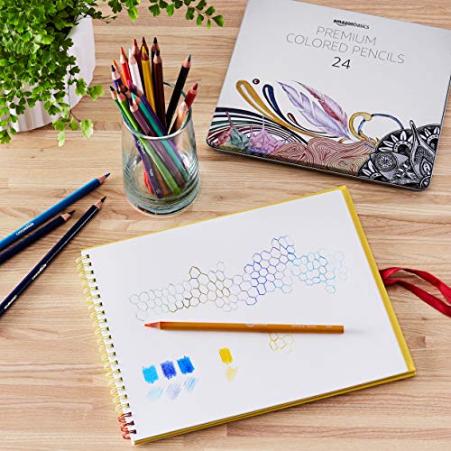 Amazon Basics Colored Pencils for Coloring and Drawing, Premium, Soft Core, Back to School Supplies, 24 Count (Pack of 1), Multicolor