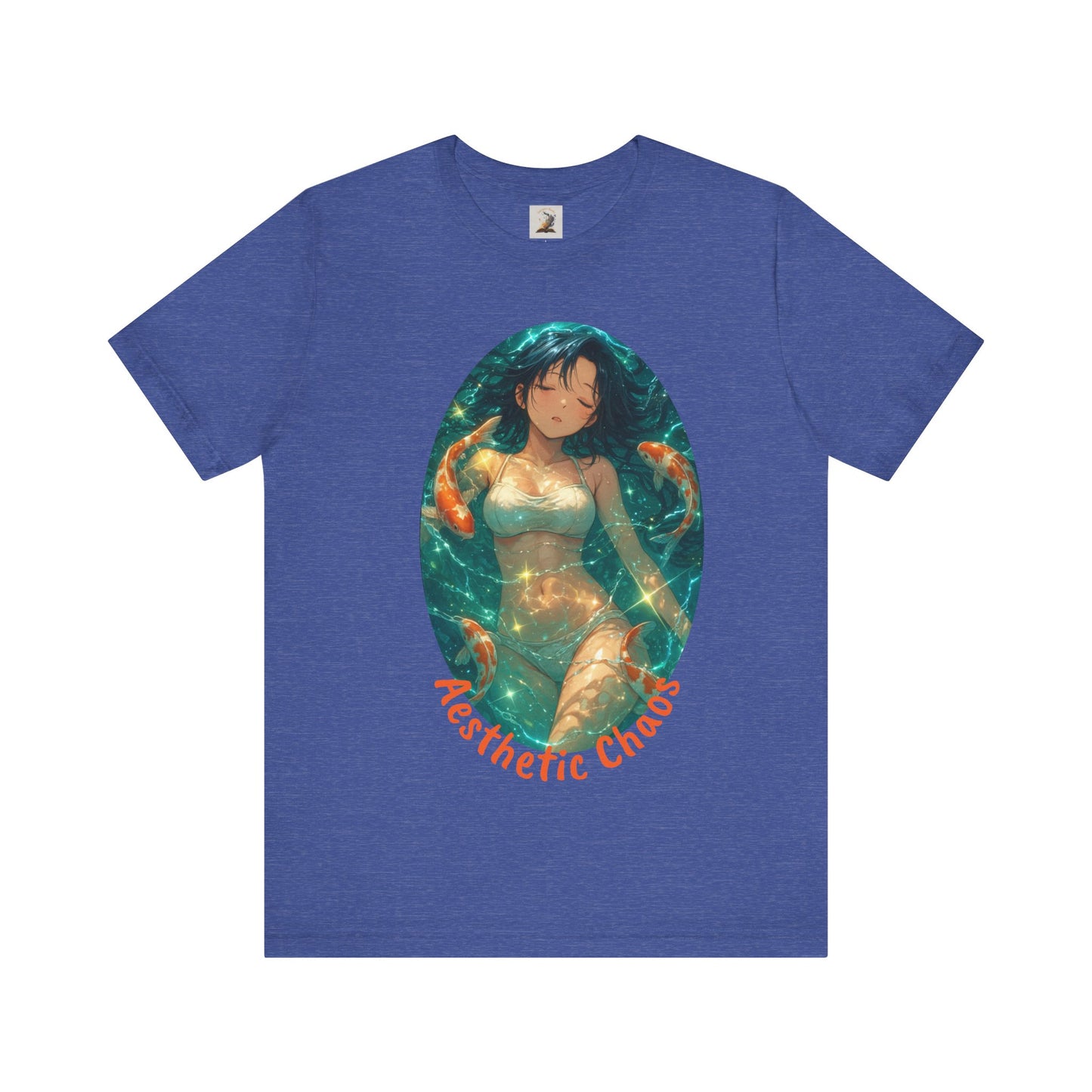 Aesthetic Chaos, Anime style woman, laying in water with coy fish Unisex Jersey Short Sleeve Tee