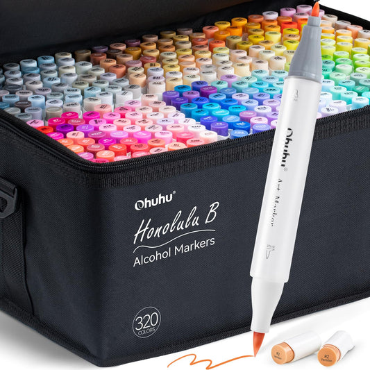 Ohuhu Refillable 320 Colors Alcohol Markers Brush Tip- Double Tipped Alcohol-based Art Sketch Marker Set for Artist Adults Coloring Illustration - Honolulu B of Ohuhu Markers -Brush & Fine Dual Tips