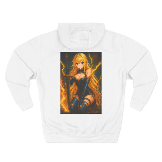Aesthetic Chaos, blond anime woman with large sword Three-Panel Fleece Hoodie